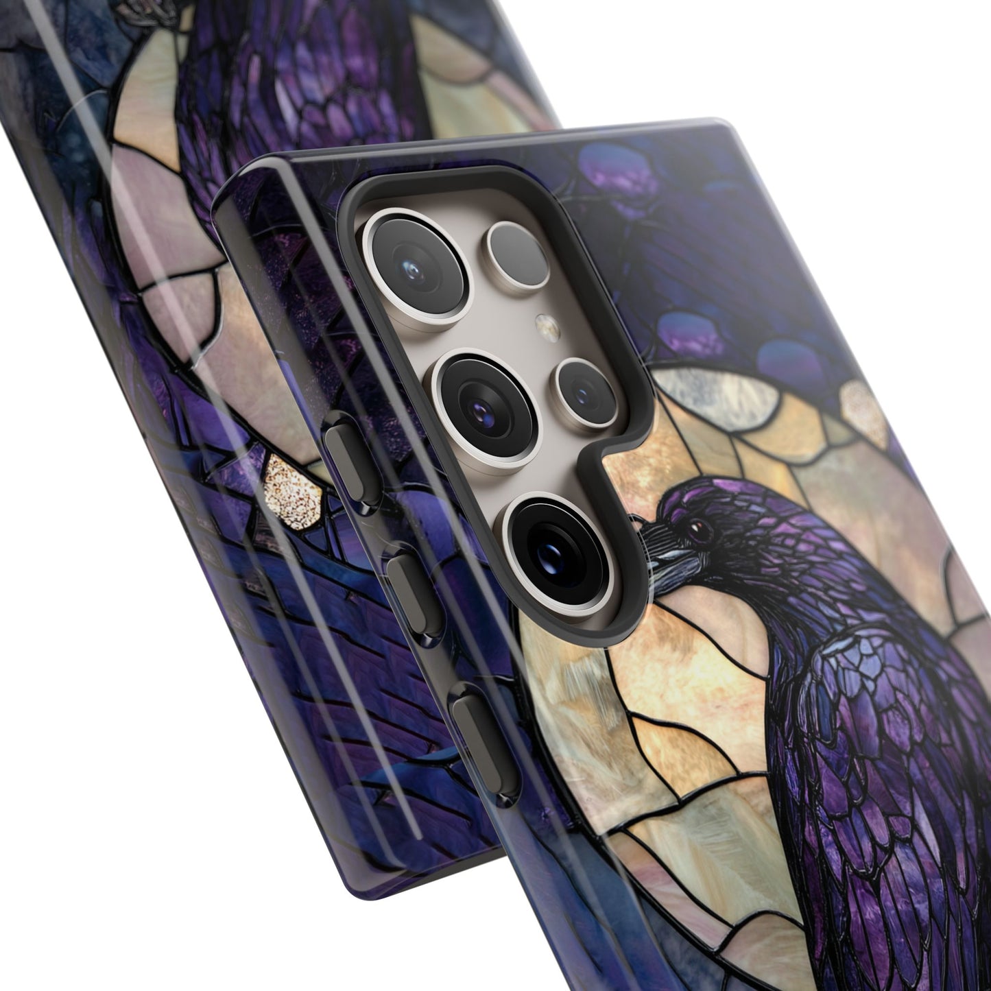 Halloween Phone Case Purple Raven Stained Glass Style Spooky Moon Phone Cover