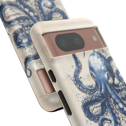 Vintage Japanese Art Style Blue Octopus and Waves Phone Cover