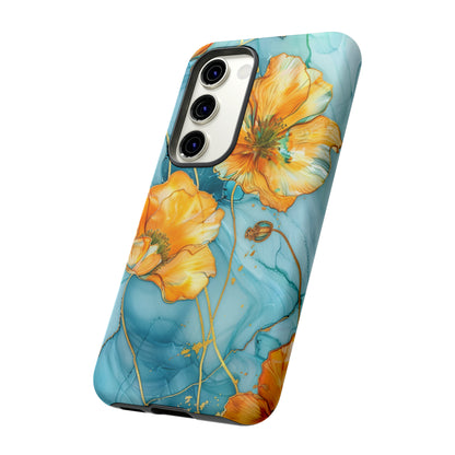 Gold Poppies Color Splash Floral Design Phone Case