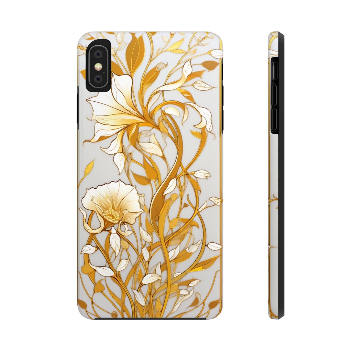 Gold floral Elegance: Art Deco Stained Glass iPhone Case | Vintage Glamour & Modern Protection for iPhone Models 11 through 14 Pro Max