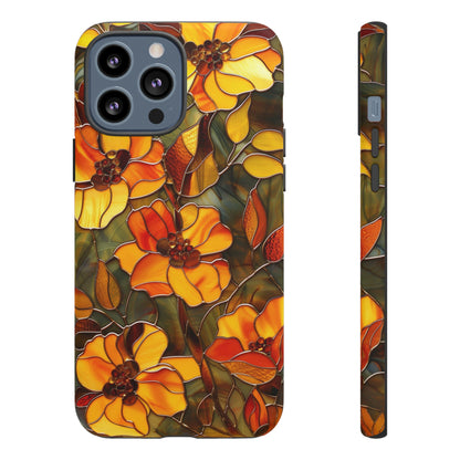 Orange Floral Phone Case Stained Glass Style