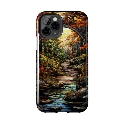 Stained Glass Stone Bridge and River: Floral Art Nouveau Phone Case | Bohemian Elegance for iPhone 14 down to iPhone 7 Models