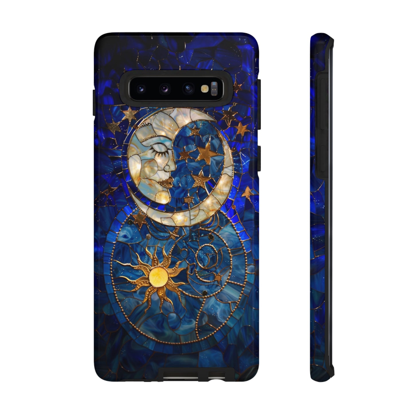 Celestial Stained Glass Moon and Stars Phone Case, Night Sky iPhone 15 Case