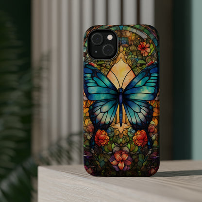 Butterfly Stained Glass MagSafe iPhone Case | Floral Aesthetic Art Retro Phone Tough Case iPhone 14 Plus 13 12 7 8 SE Hippie Boho Style