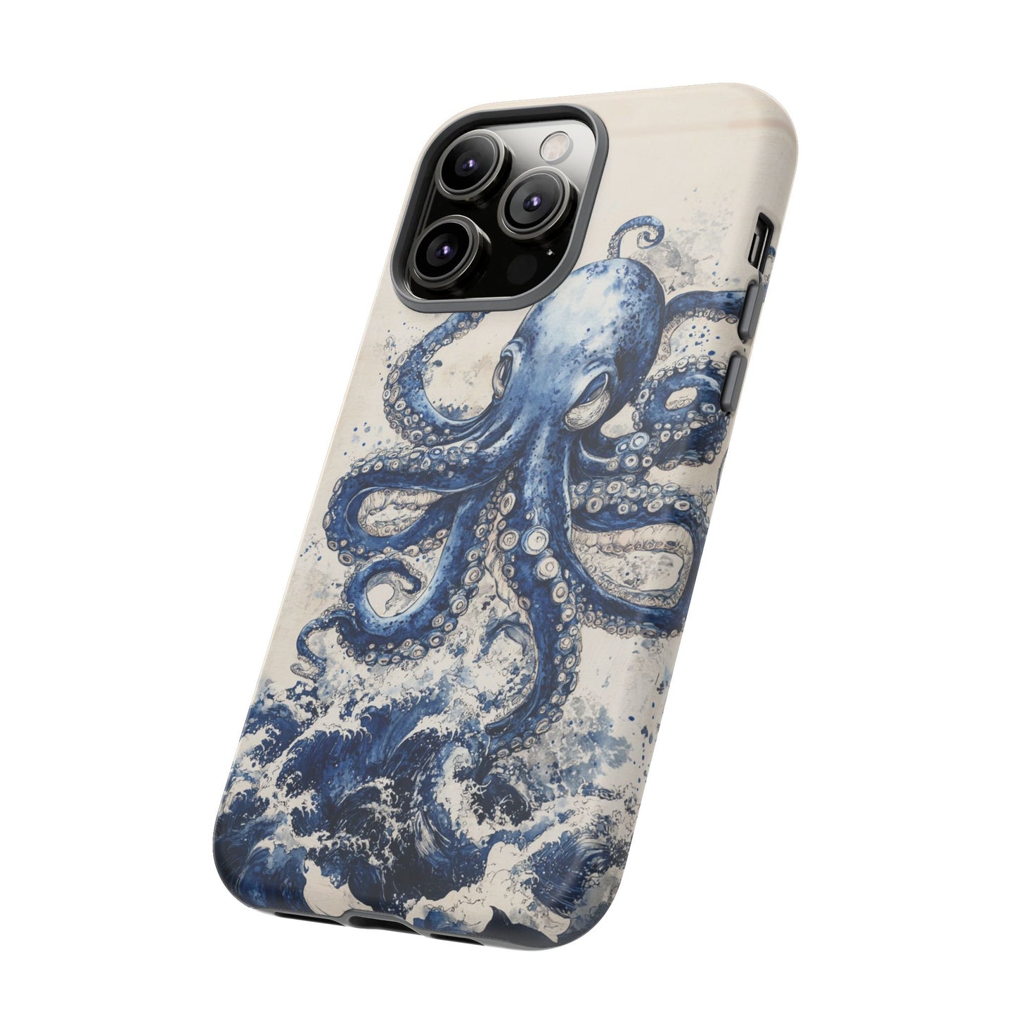 Vintage Japanese Art Style Blue Octopus and Waves Phone Cover