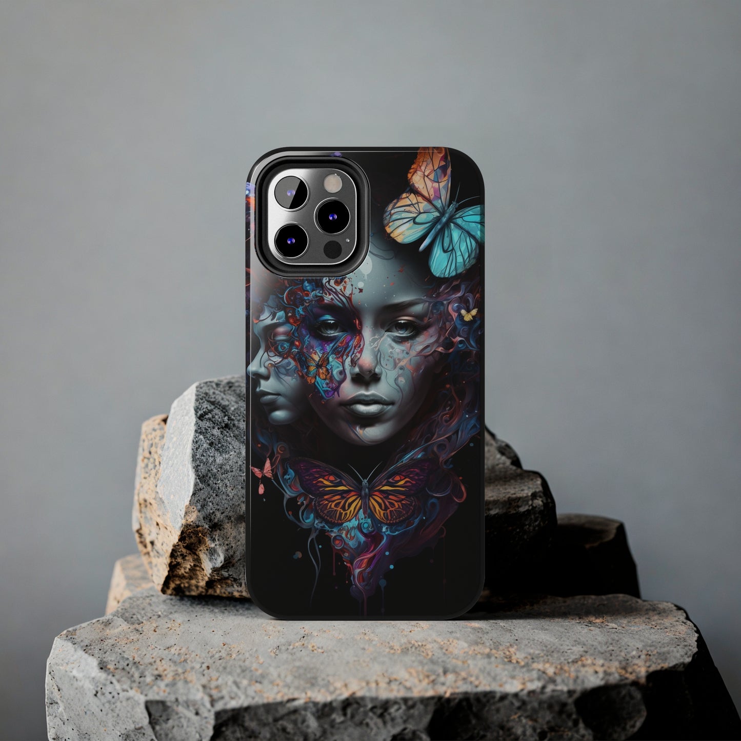 Synthwave Butterfly Girl Trippy Fantasy Art iPhone Case | Embrace the Futuristic Vibe with Whimsical Artistry