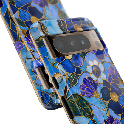 Blue Floral Stained Glass Gold Inlay Wild Flowers Phone Case