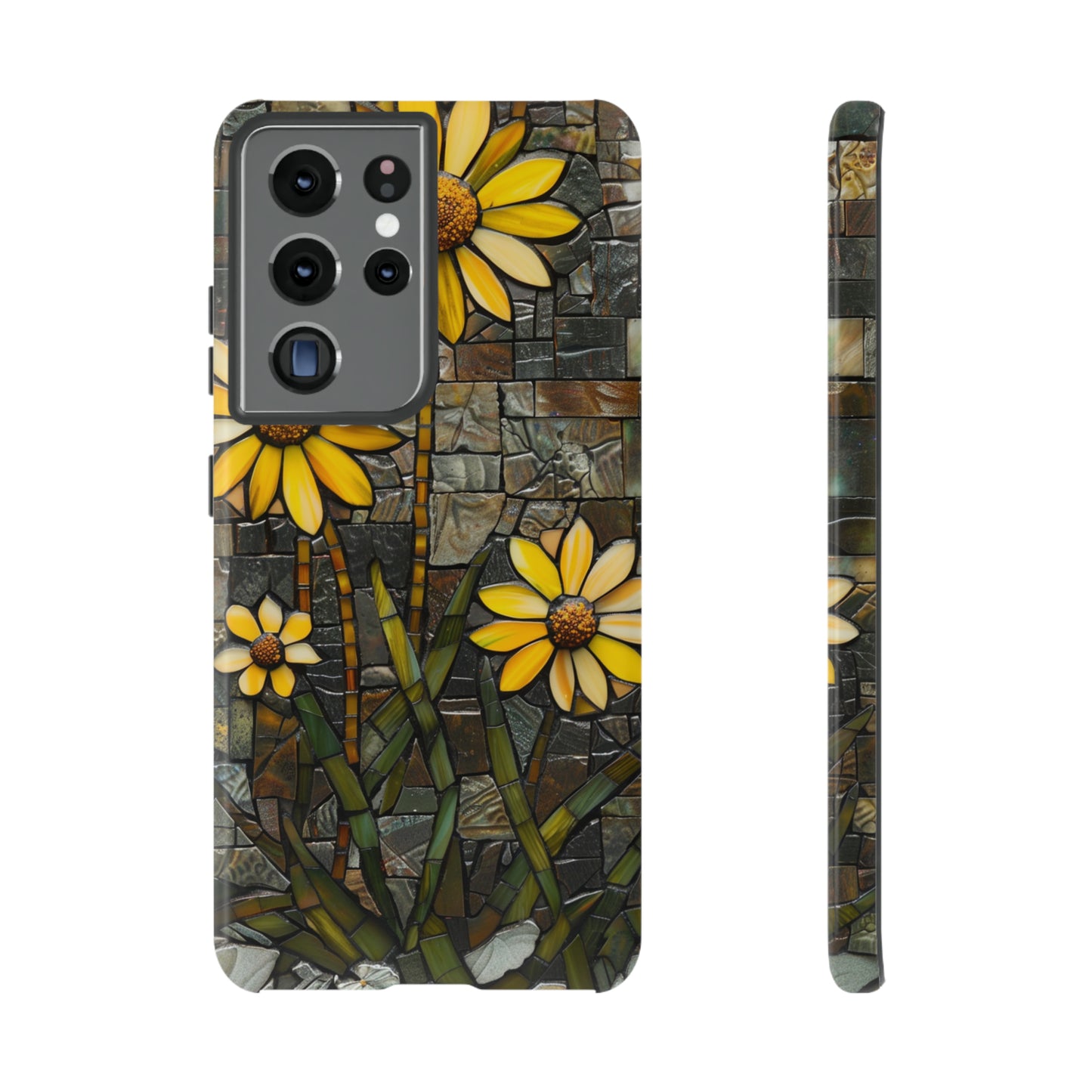 Yellow and Gold Daisy Mosaic Stained Glass Phone Case for iPhone 15, 14, Pro Max, 13, 12 & Samsung Galaxy S23, S22, S21, Google Pixel