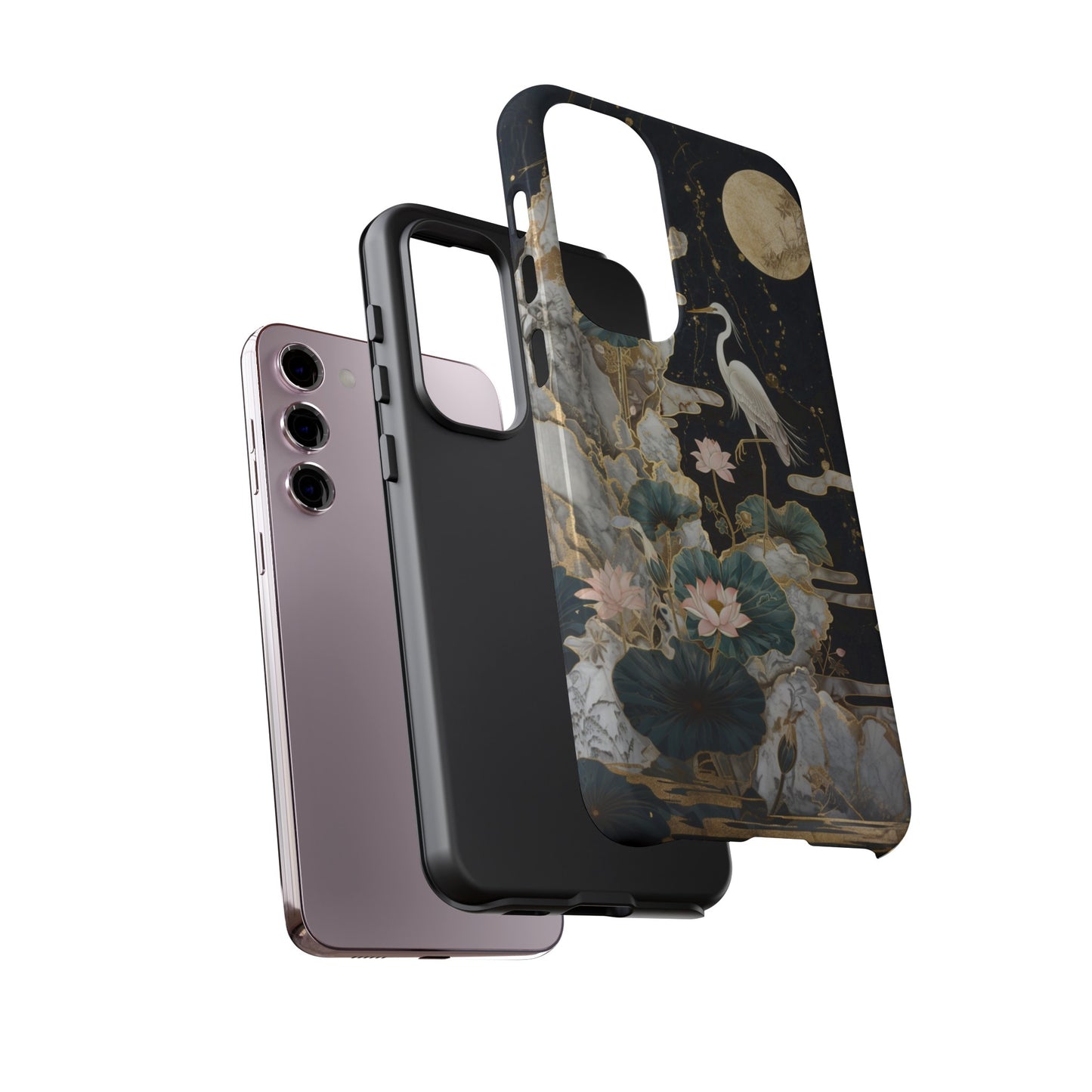 Heron and Moon Floral Zen Art Phone Case