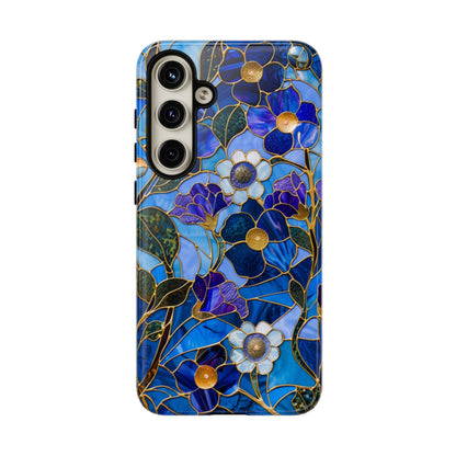 Blue floral stained glass phone case for iPhone 15