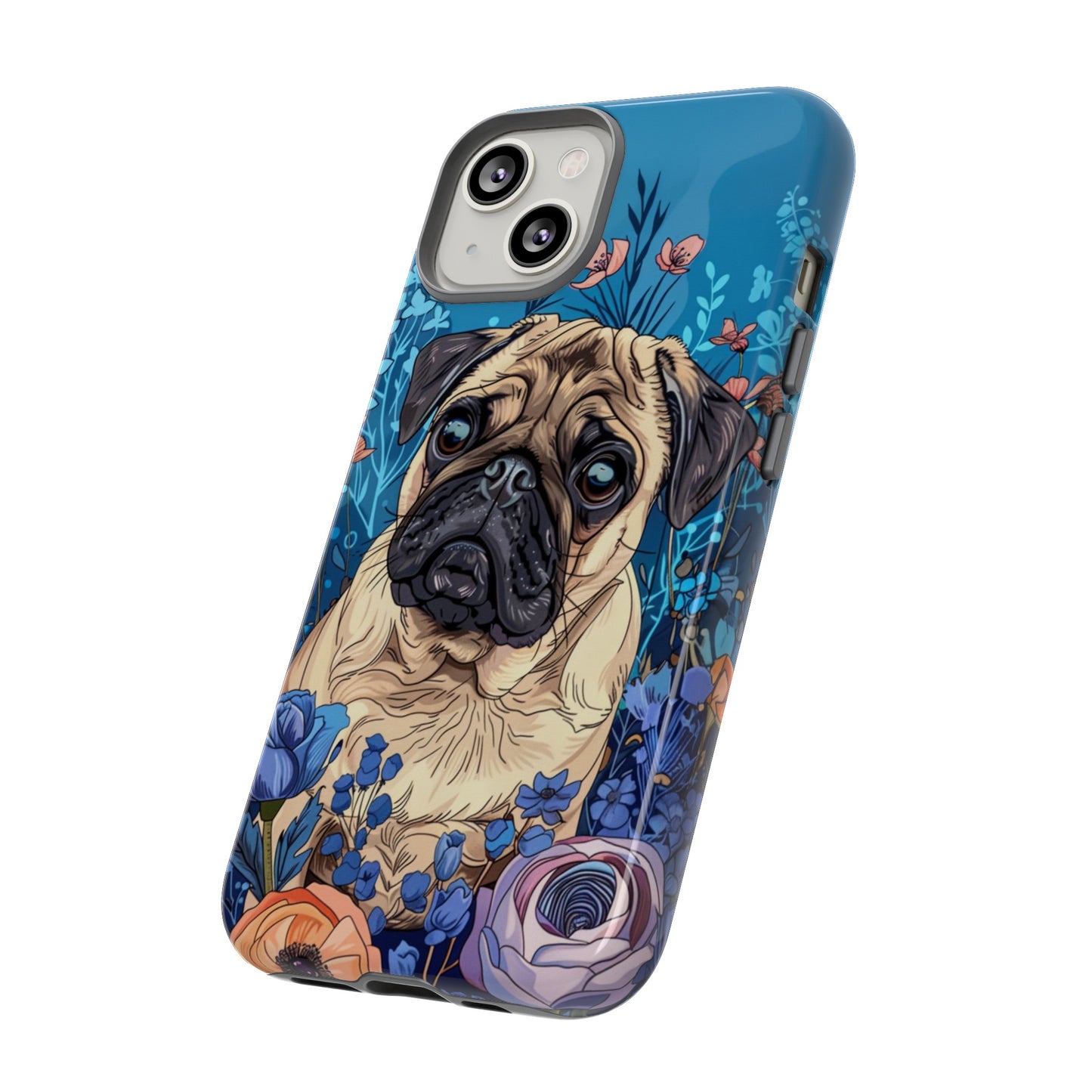 Cute Pug Dog Blue Floral Design Phone Case