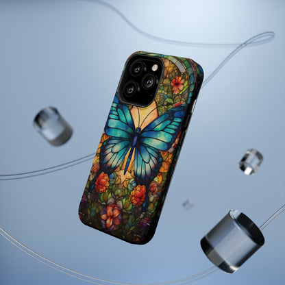 Butterfly Stained Glass MagSafe iPhone Case | Floral Aesthetic Art Retro Phone Tough Case iPhone 14 Plus 13 12 7 8 SE Hippie Boho Style