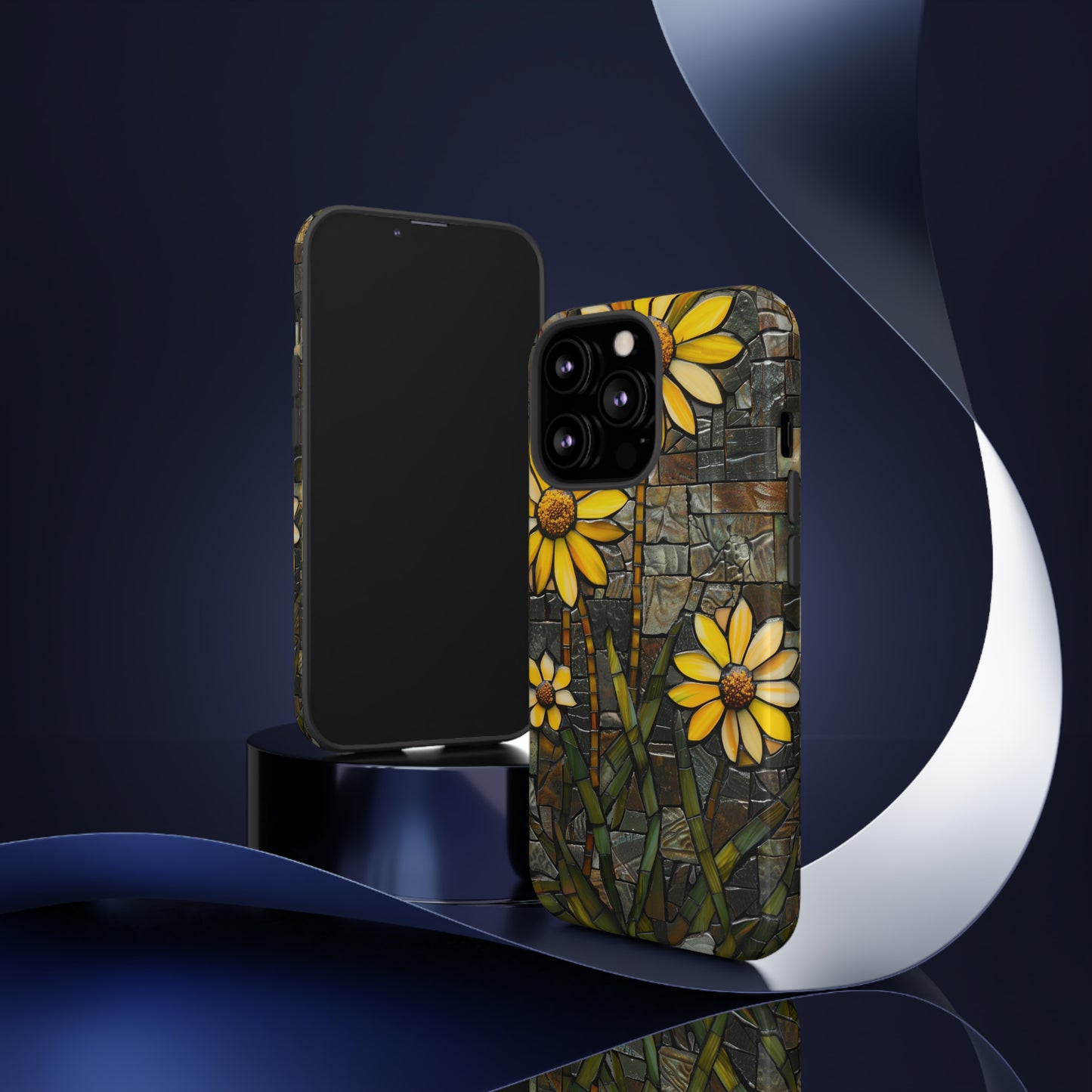 Yellow and Gold Daisy Mosaic Stained Glass Phone Case for iPhone 15, 14, Pro Max, 13, 12 & Samsung Galaxy S23, S22, S21, Google Pixel