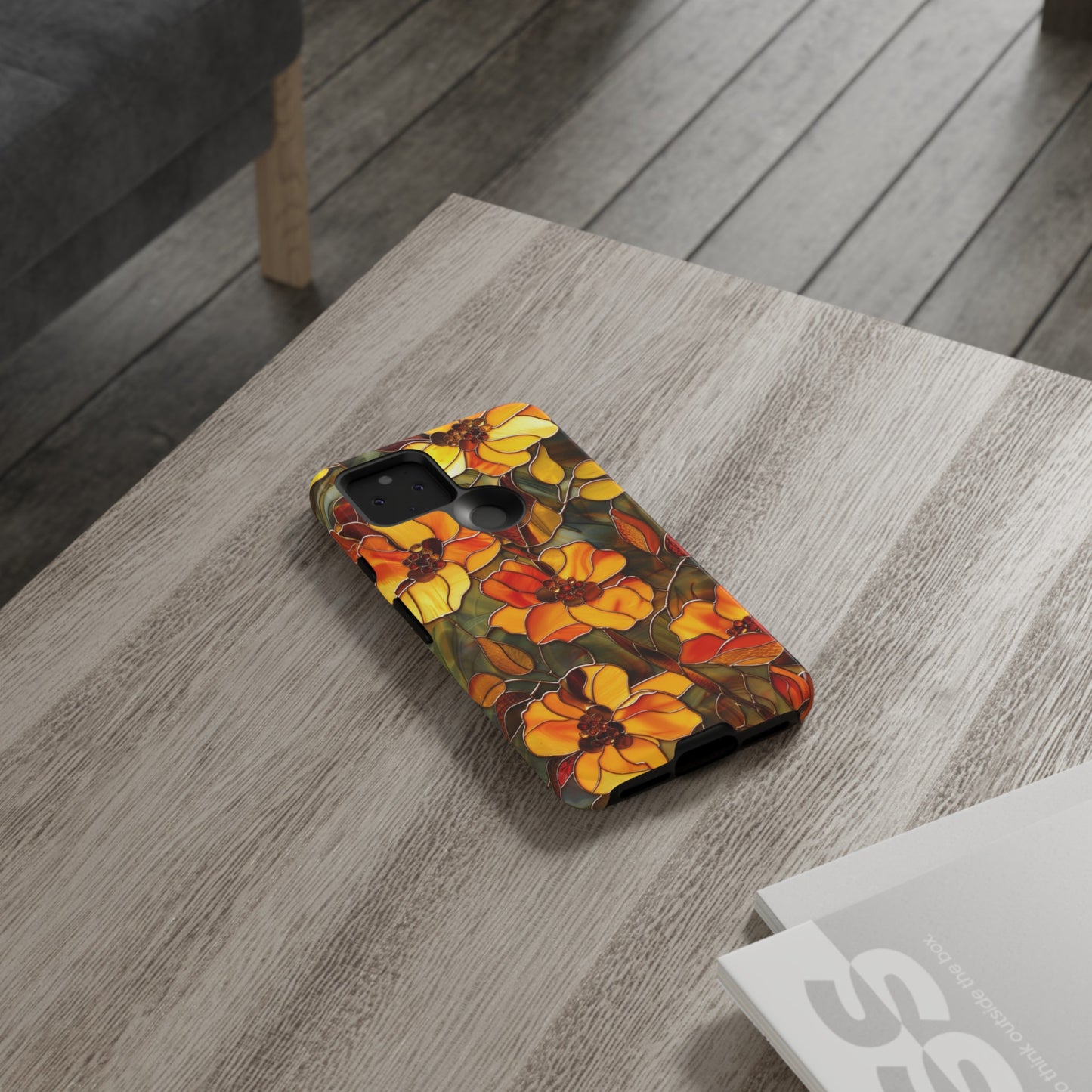 Orange Floral Phone Case Stained Glass Style