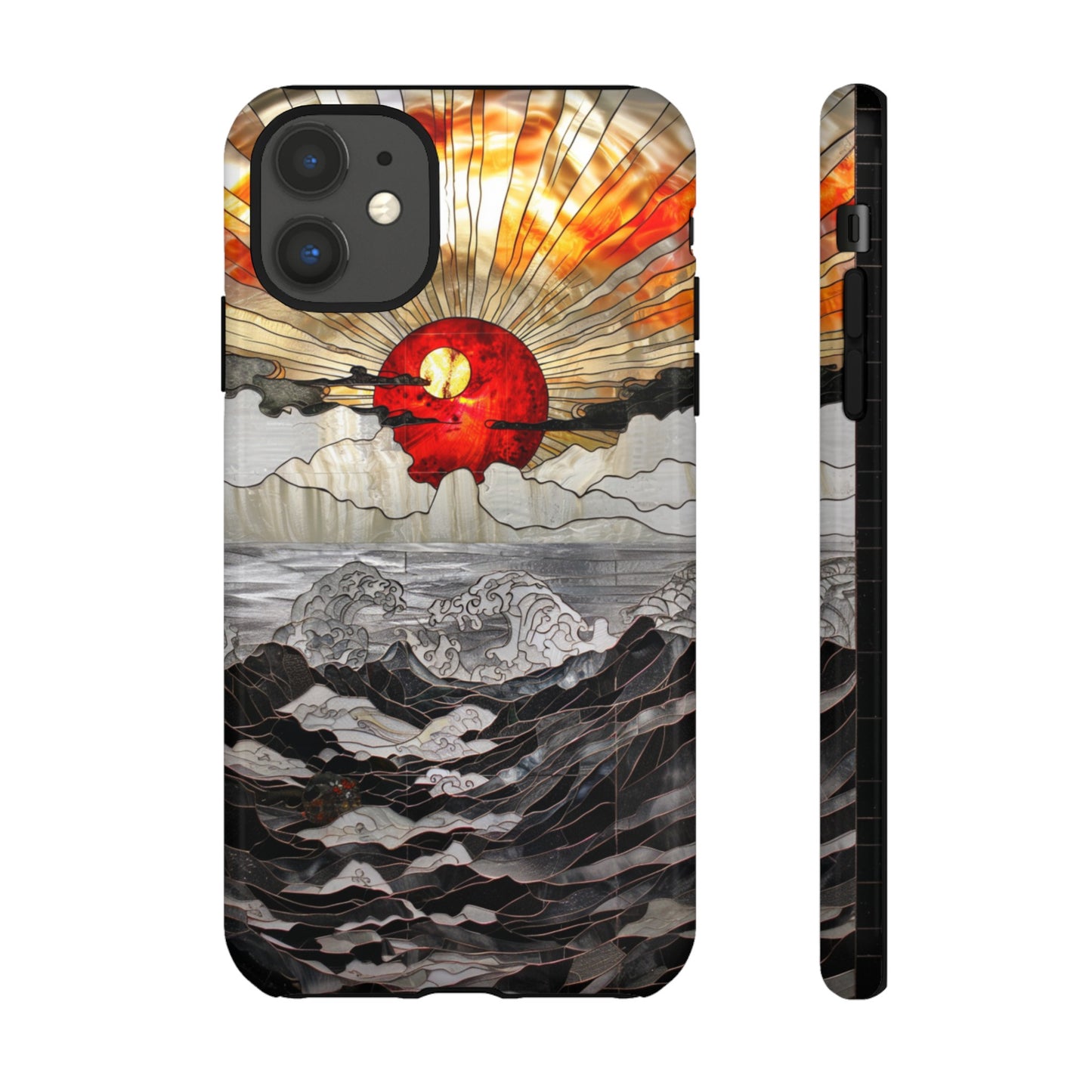 Japanese Rising Sun Phone Case Stained Glass Ocean Wave Phone Cover iPhone 15 Case