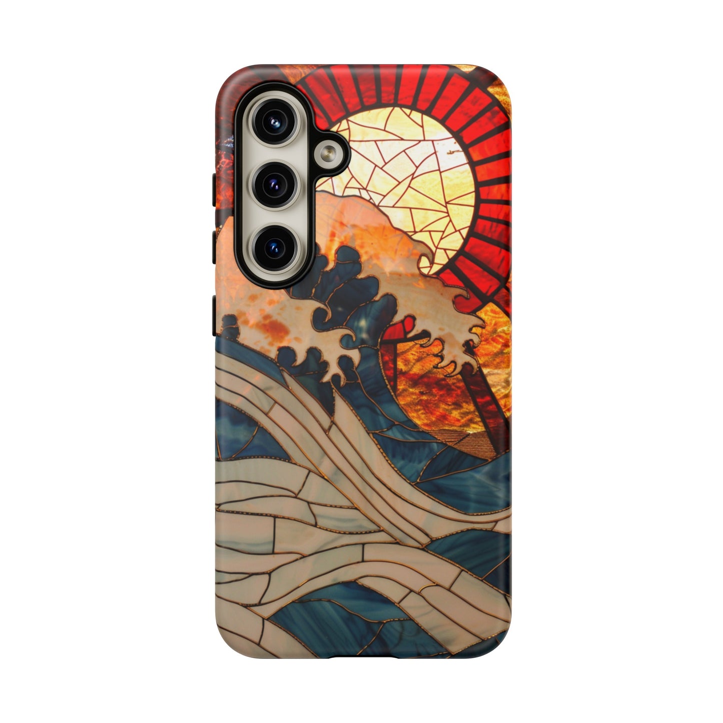 Japanese Rising Sun Phone Case Stained Glass Ocean Wave