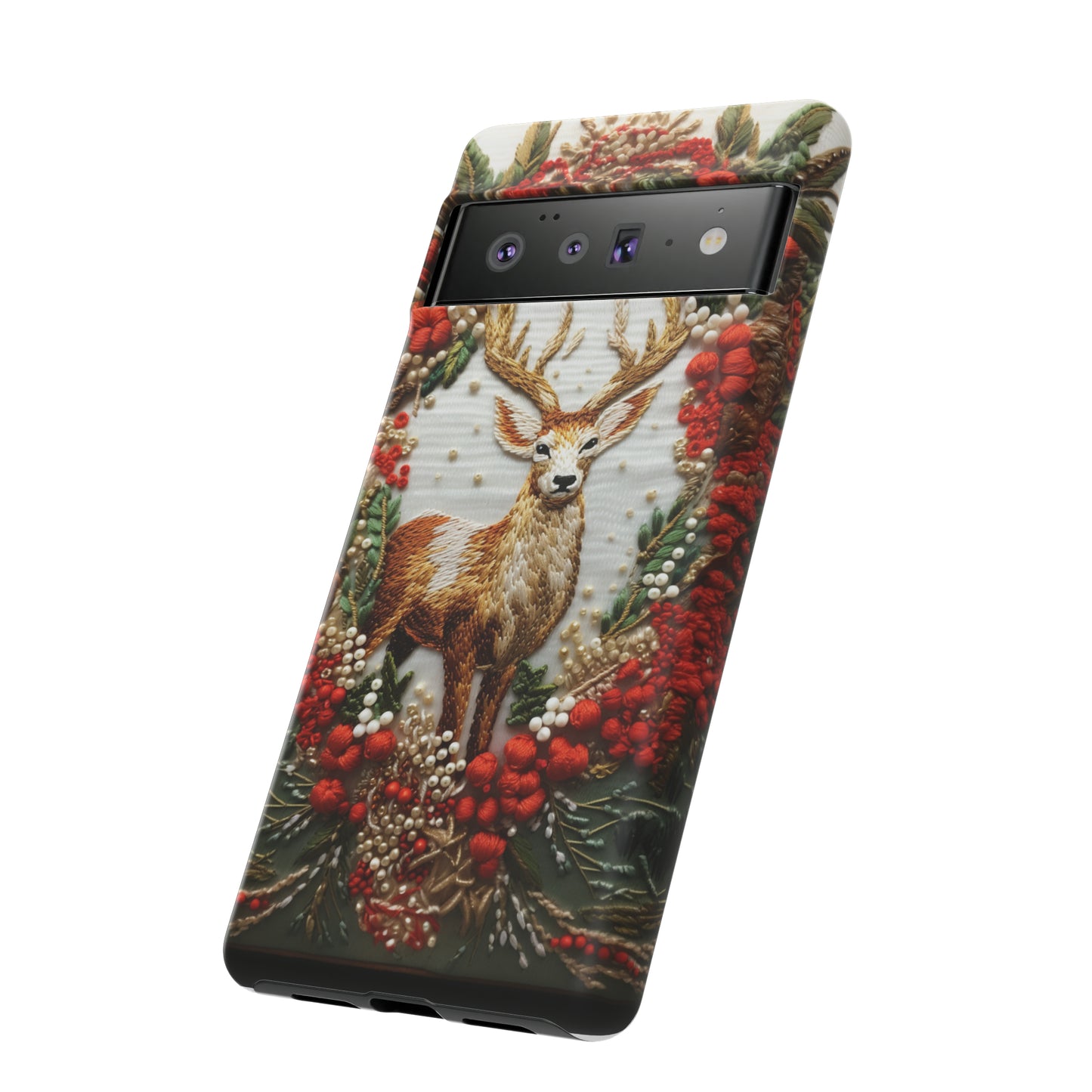 Embroidery Christmas Deer Floral Phone Case