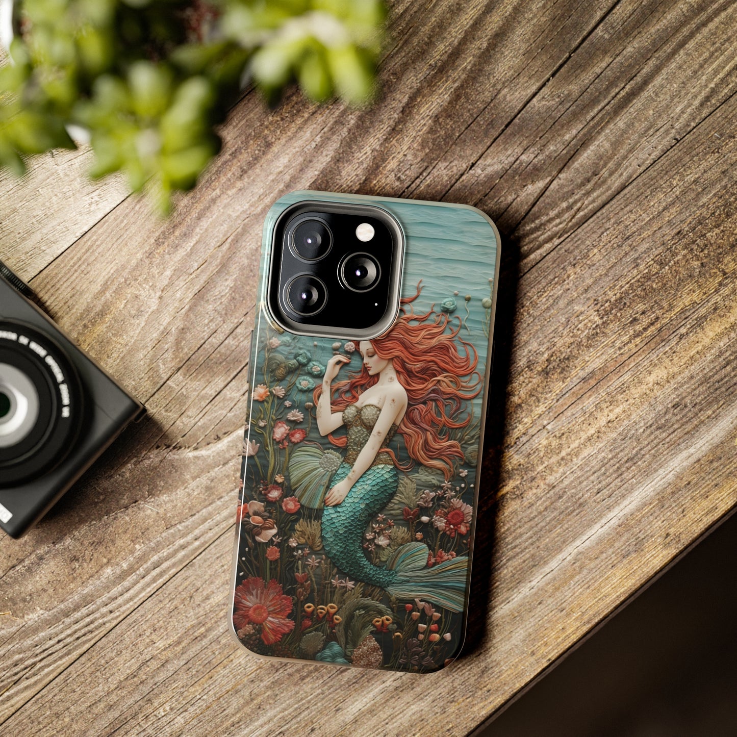 Siren's Song: Mermaid Elegance Apple Phone Case | Embroidery-Inspired iPhone Case