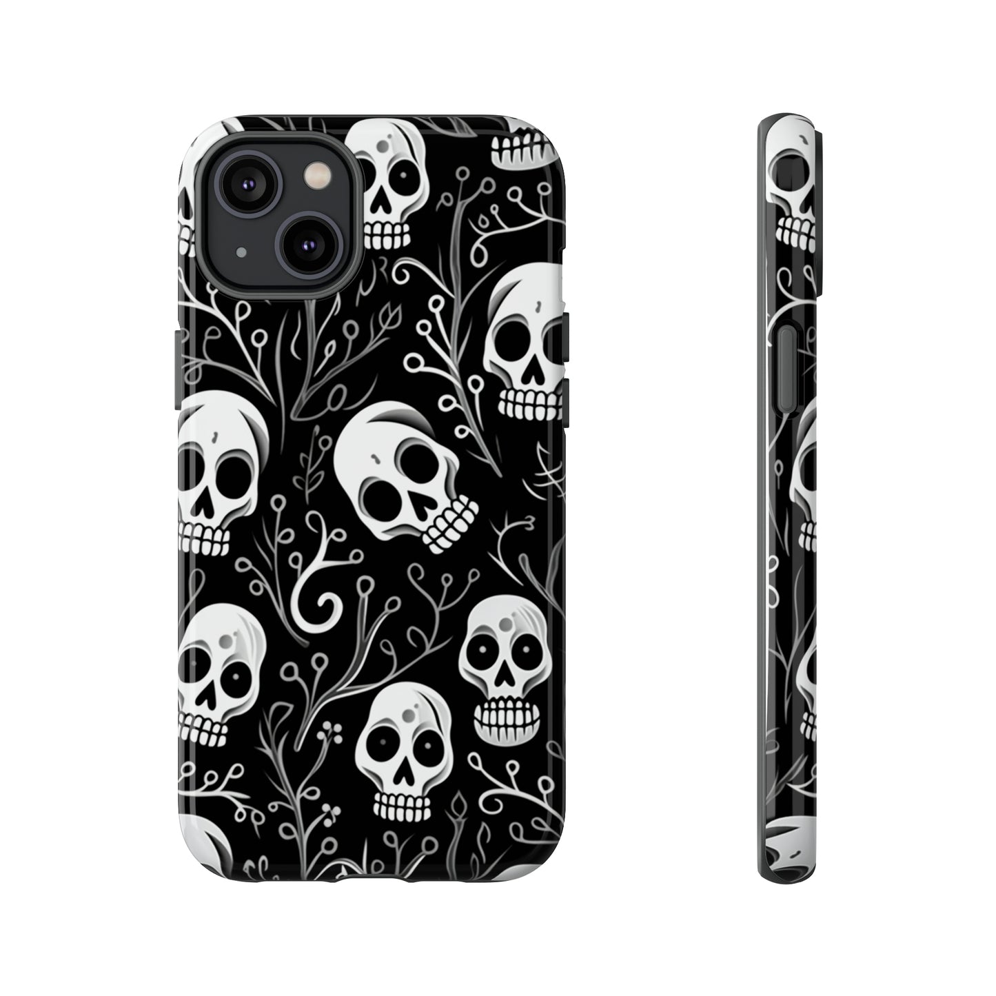 Join the Goth Side: Black Skull Floral Print | Mystical Elegance Case for iPhone, Samsung Galaxy, and Google Pixel