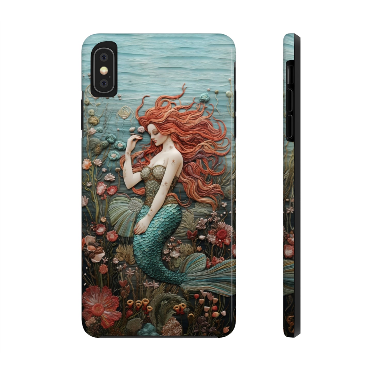 Siren's Song: Mermaid Elegance Apple Phone Case | Embroidery-Inspired iPhone Case