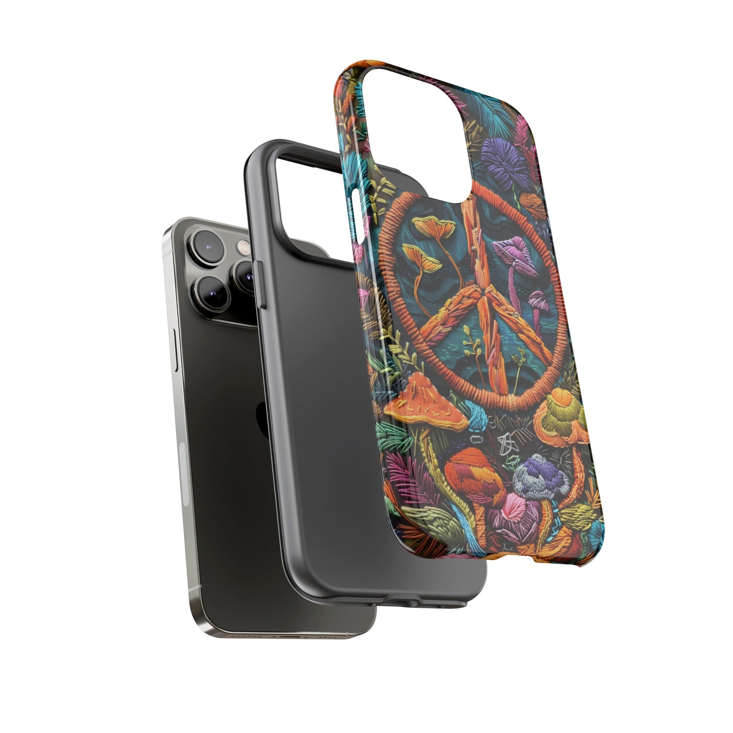 Embroidery Style Magic Mushrooms and Peace Sign Phone Case