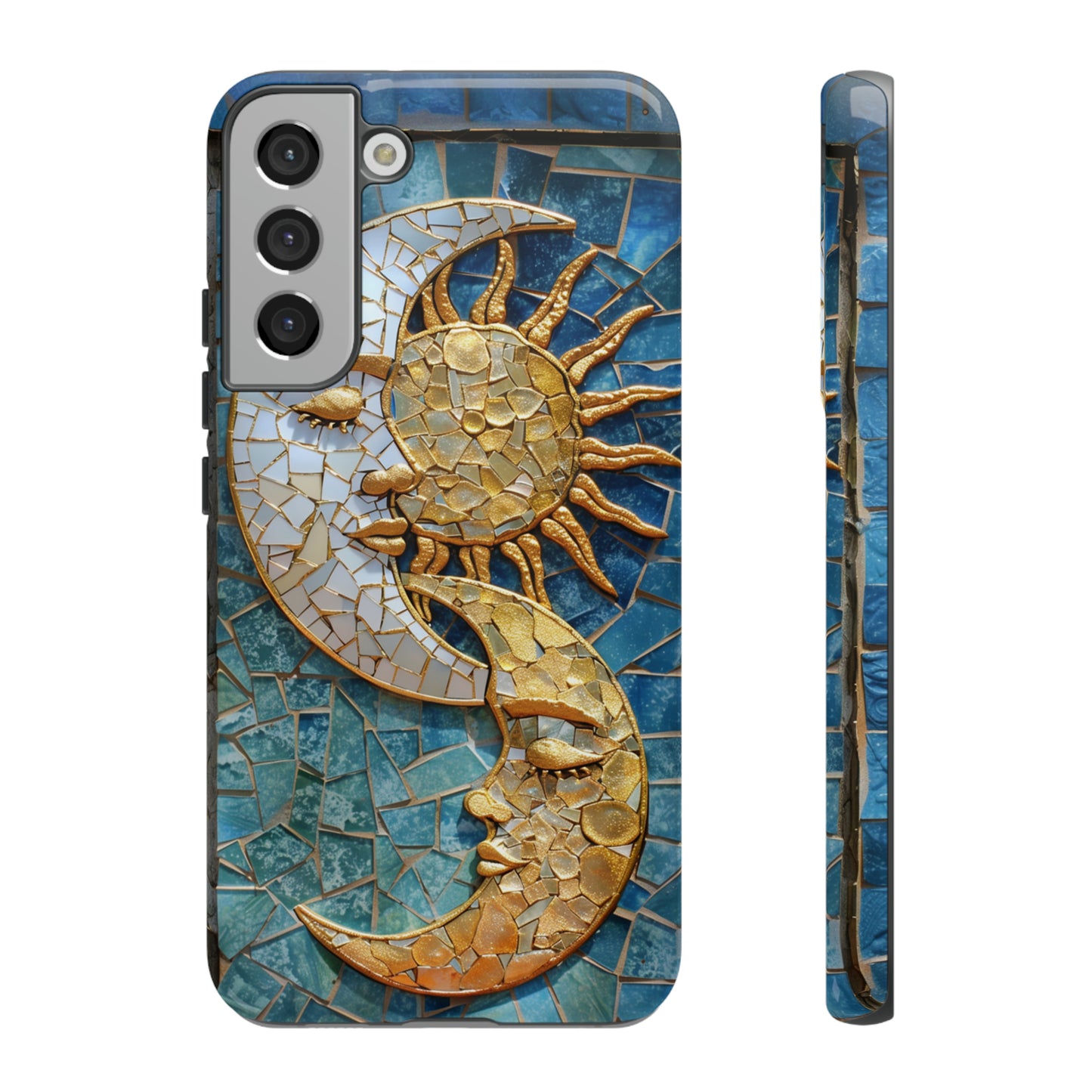 Boho Sun and Moon Mosaic Tile Stained Glass Phone Case