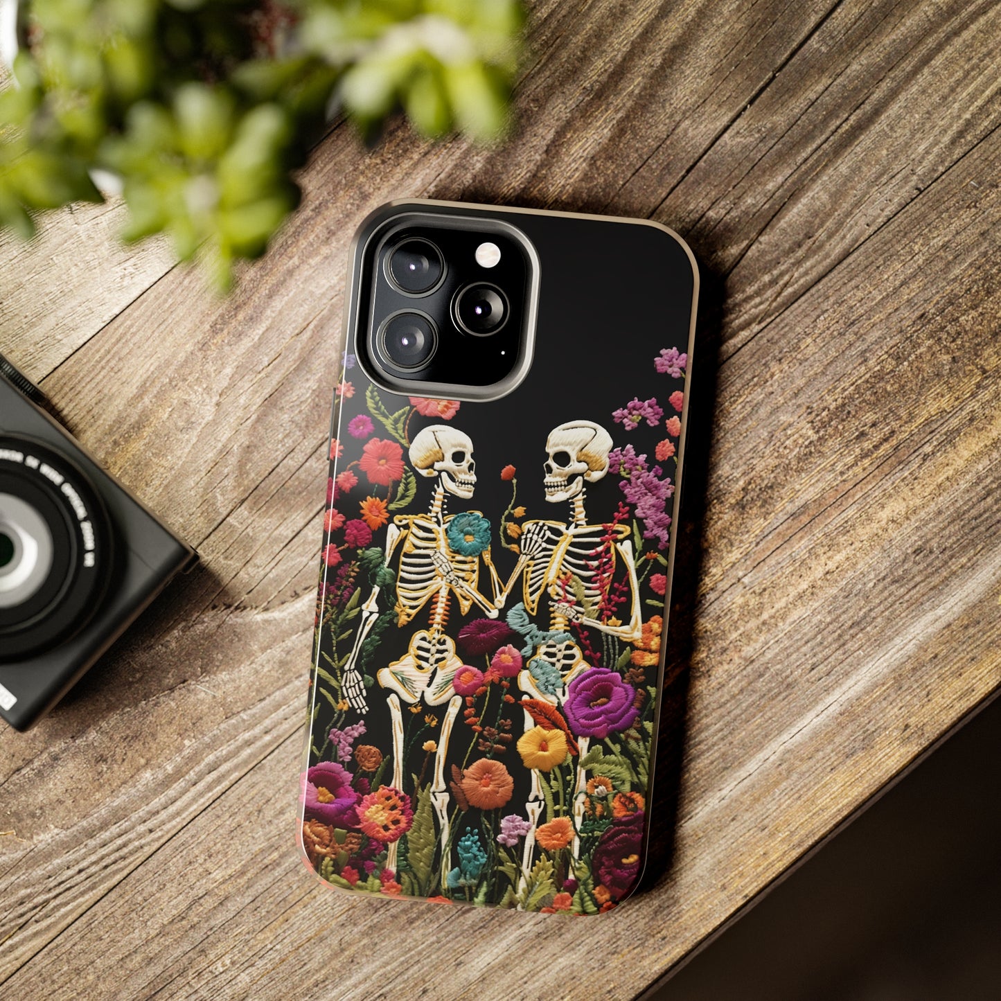 Love Halloween Skeletons Embroidery iPhone Case | iPhone X to iPhone 14 Pro Max