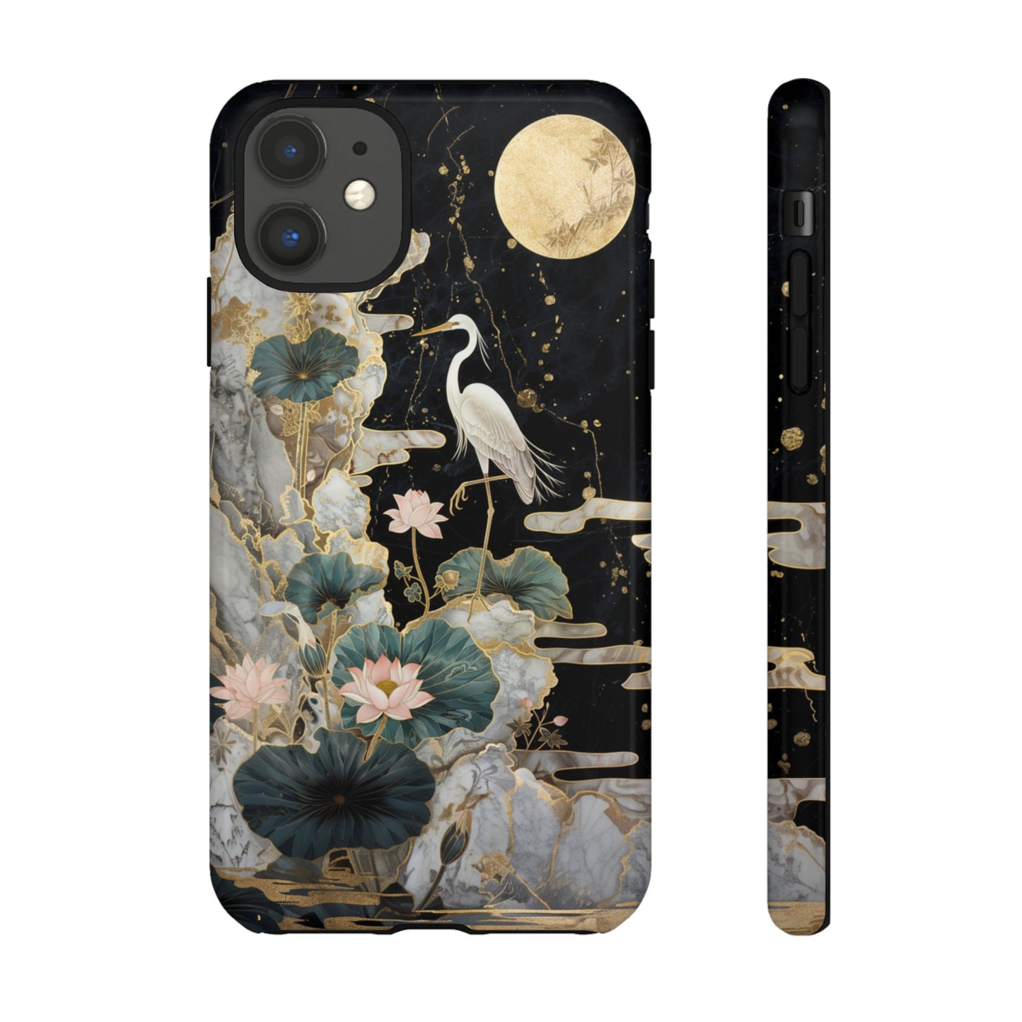 Heron and Moon Floral Zen Art Phone Case