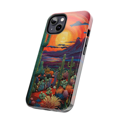 Desert Cactus Embroidery Style Phone Case