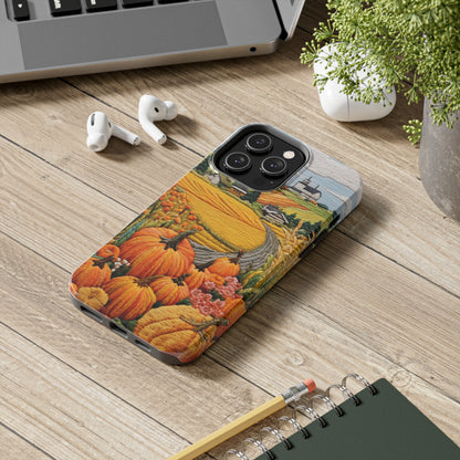 Harvest Hues: Halloween Pumpkin Patch | Embroidered Landscape for iPhone Range