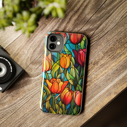 Stained Glass Tulip Floral Aesthetic iPhone Case | Embrace the Beauty of Nature in Full Bloom