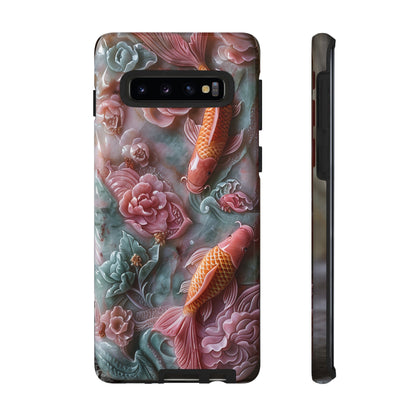 Pink Marble Fish Asian Jade Carving Koi Art Phone Case