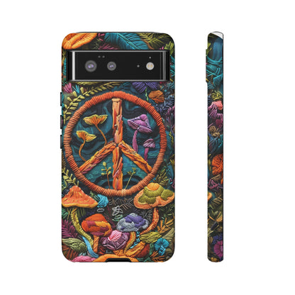 Embroidery Style Magic Mushrooms and Peace Sign Phone Case