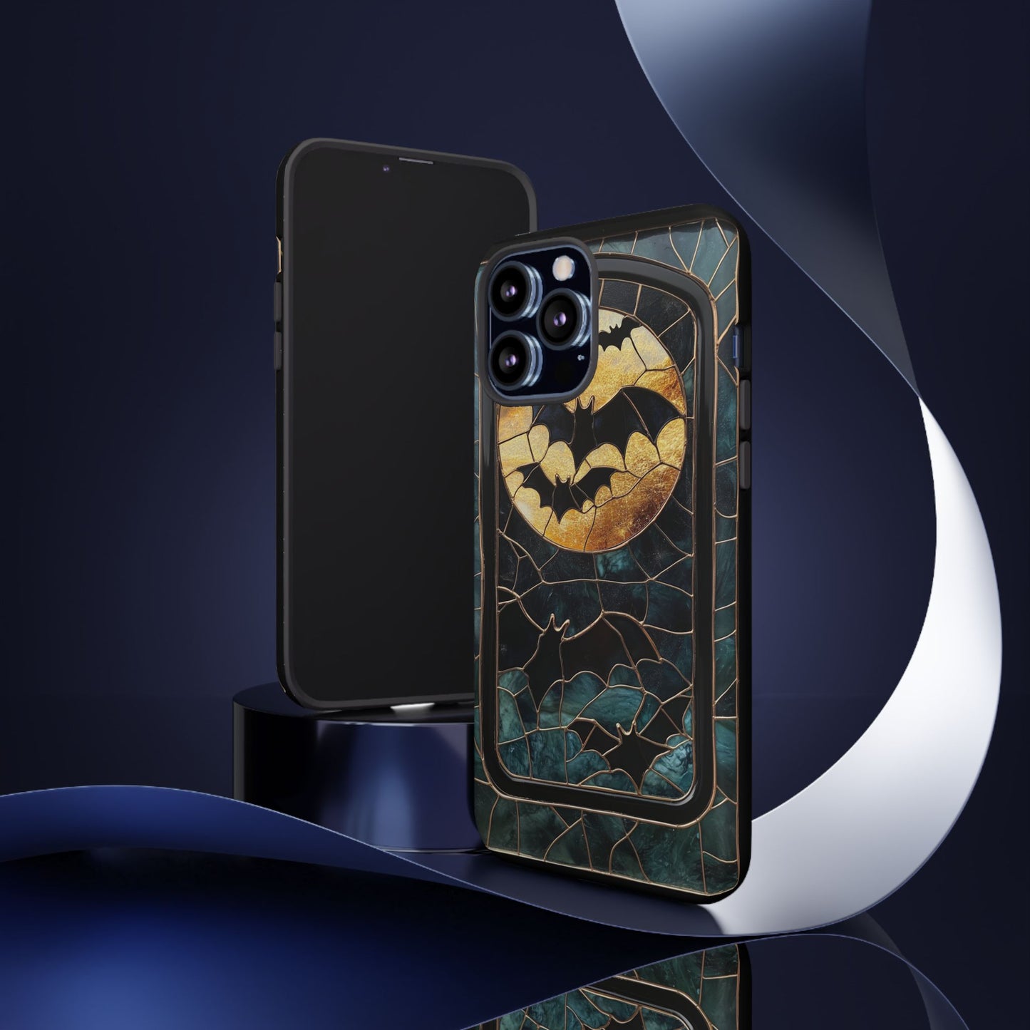 Halloween Phone Case Bats Stained Glass Style Spooky Moon Phone Cover