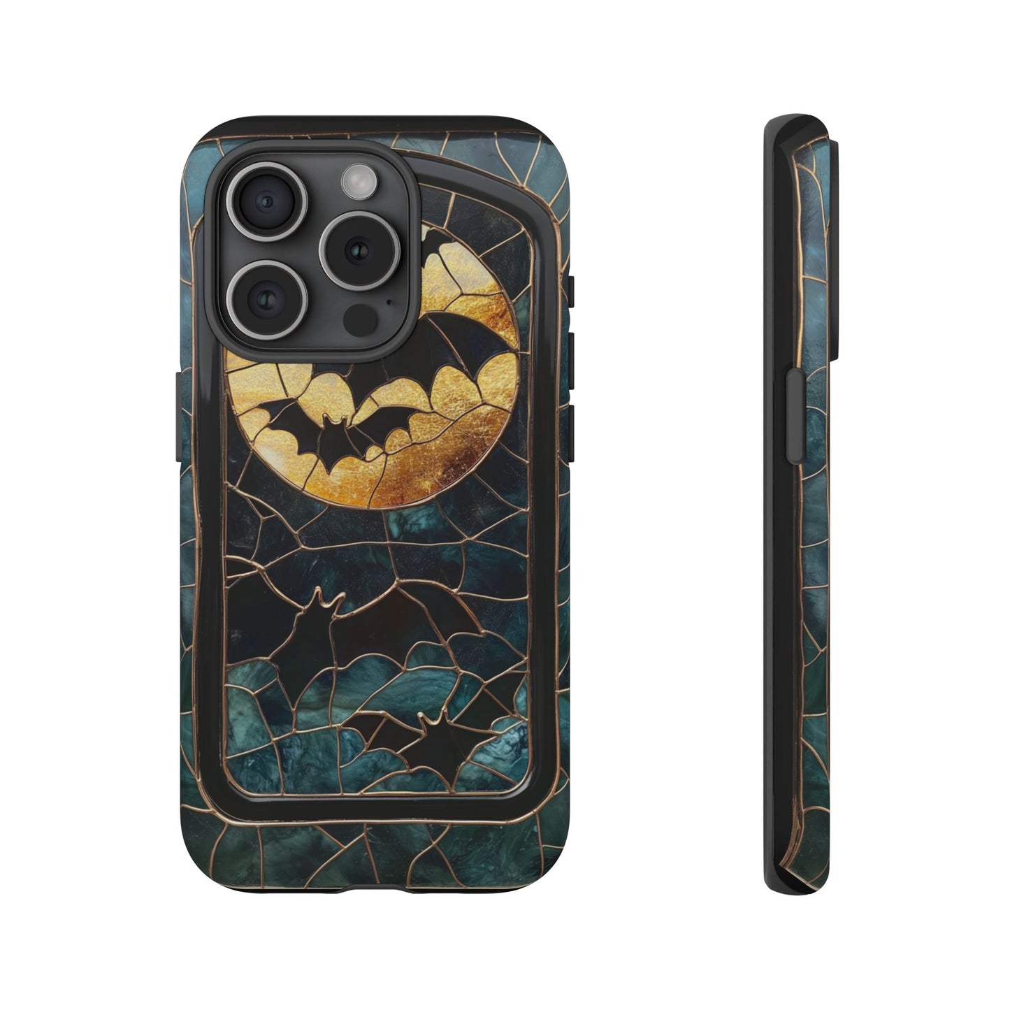 Halloween Phone Case Bats Stained Glass Style Spooky Moon Phone Cover