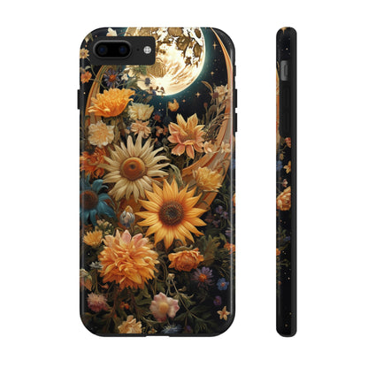 Celestial Charm: iPhone Case with Boho Cottagecore Fusion of Floral, Sun, Moon & Stars