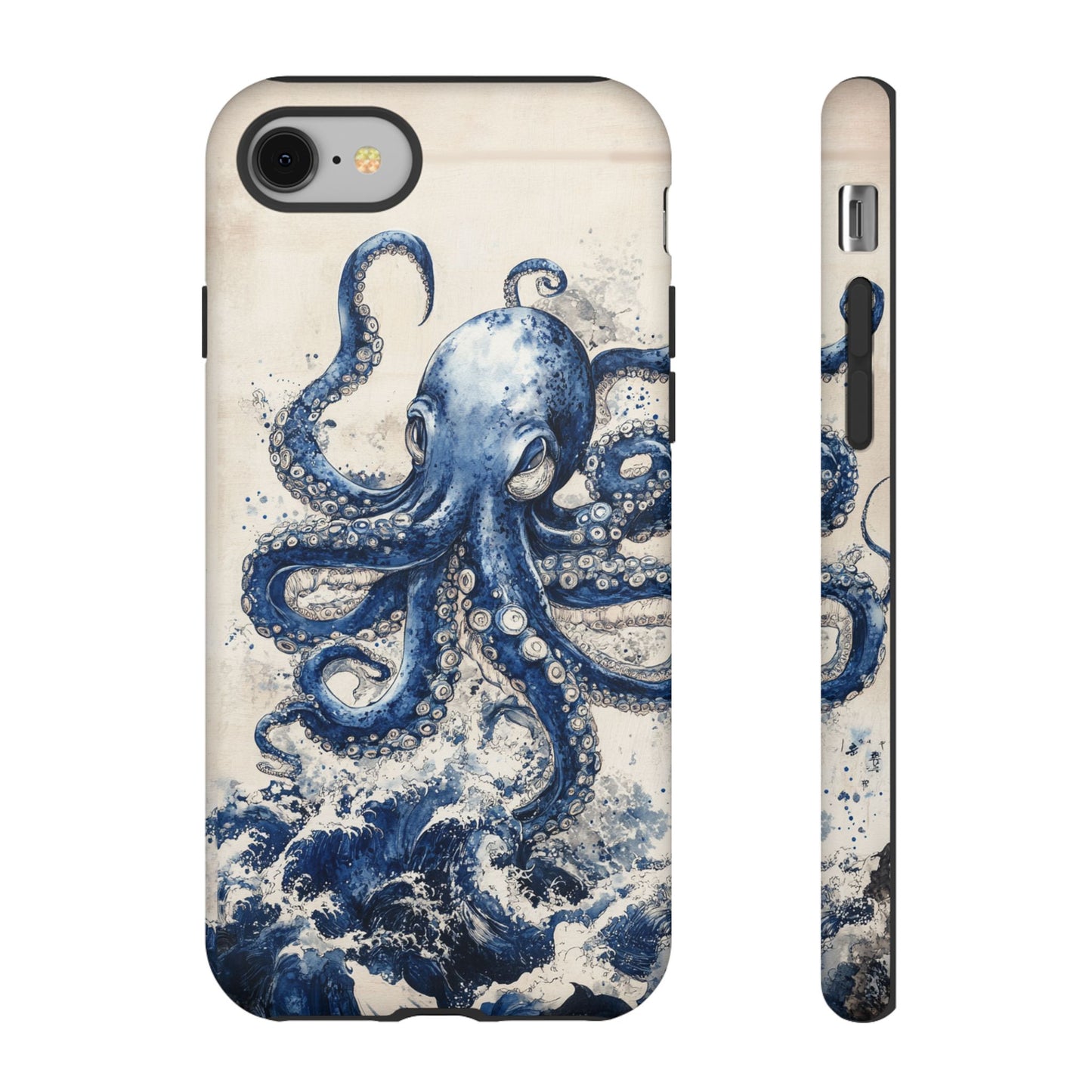 Vintage Japanese Art Style Blue Octopus and Waves Phone Cover