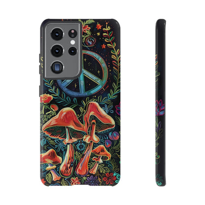 Embroidery Style Magic Mushrooms and Peace Sign Phone Case