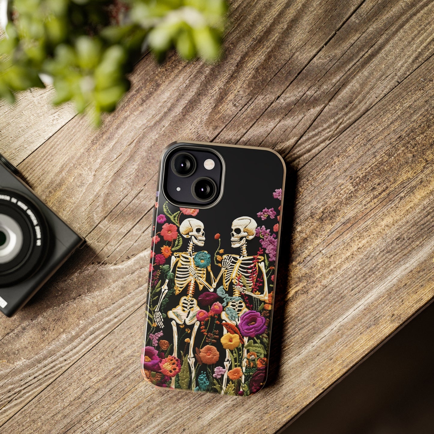 Love Halloween Skeletons Embroidery iPhone Case | iPhone X to iPhone 14 Pro Max