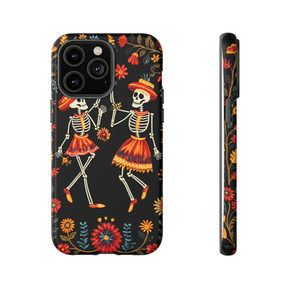 Dead Can Dance, iPhone 15 case, Floral Embroidery Skeletons | Whimsical Dance of the Departed for Google Pixel, iPhone & Samsung Galaxy