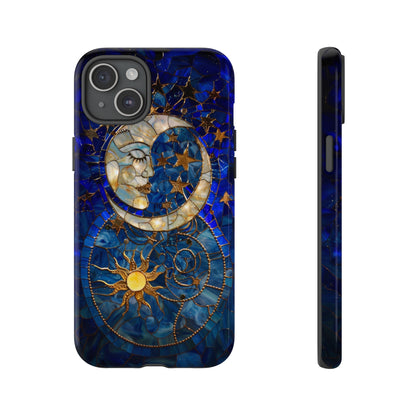 Celestial Stained Glass Moon and Stars Phone Case, Night Sky iPhone 15 Case