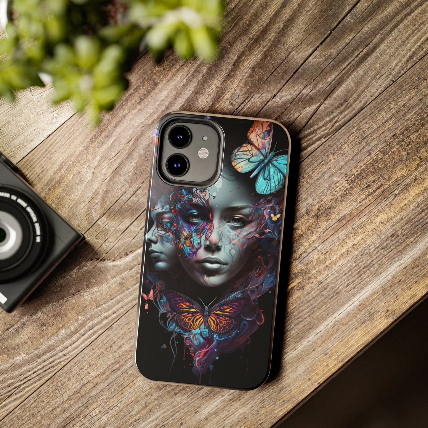 Synthwave Butterfly Girl Trippy Fantasy Art iPhone Case | Embrace the Futuristic Vibe with Whimsical Artistry