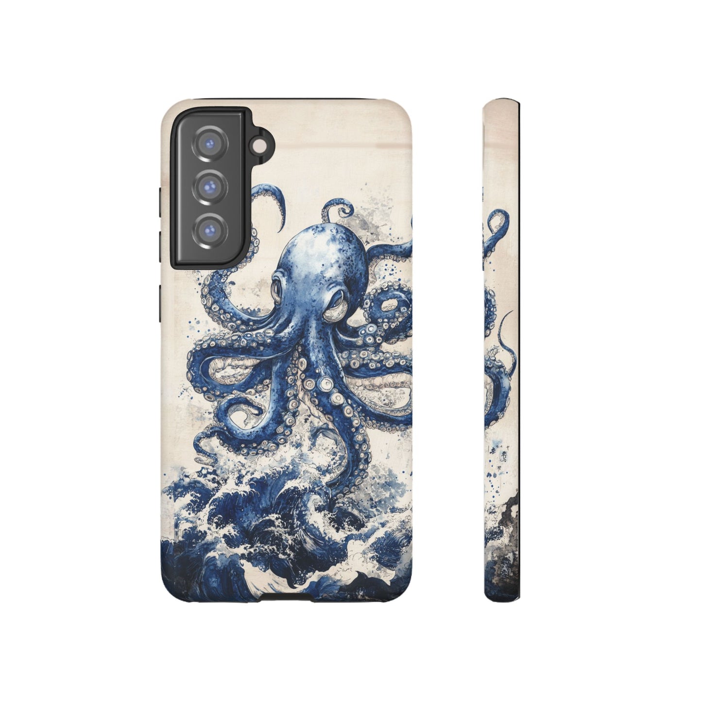 Vintage Japanese Art Style Blue Octopus and Waves Phone Cover