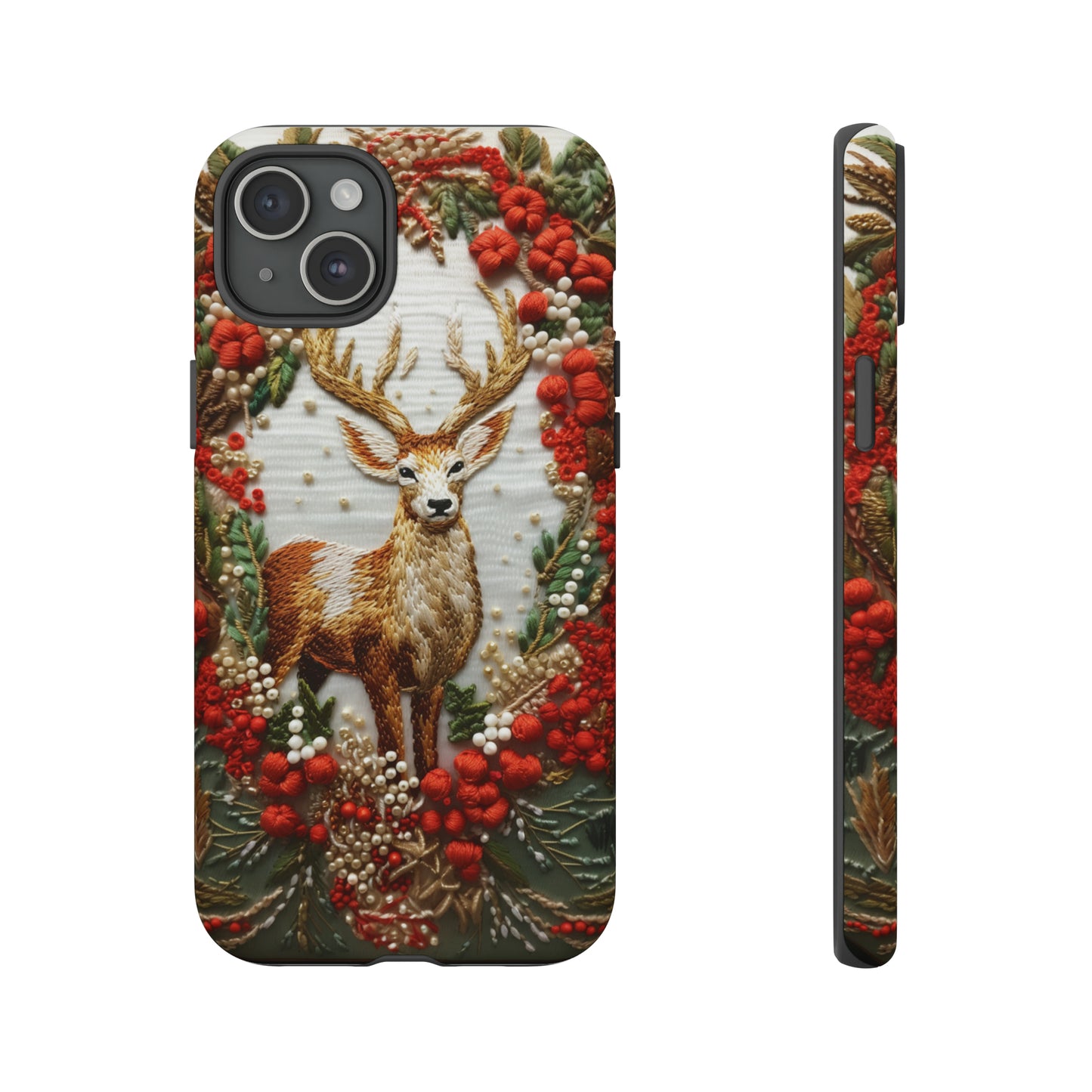 Embroidery Christmas Deer Floral Phone Case