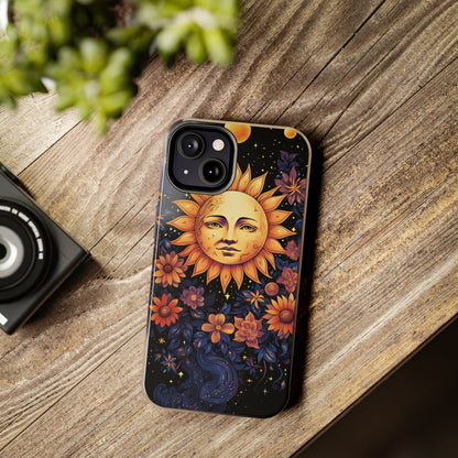 Cosmic Blooms: Floral Sun, Moon & Stars iPhone Case - Where Celestial Meets Botanical