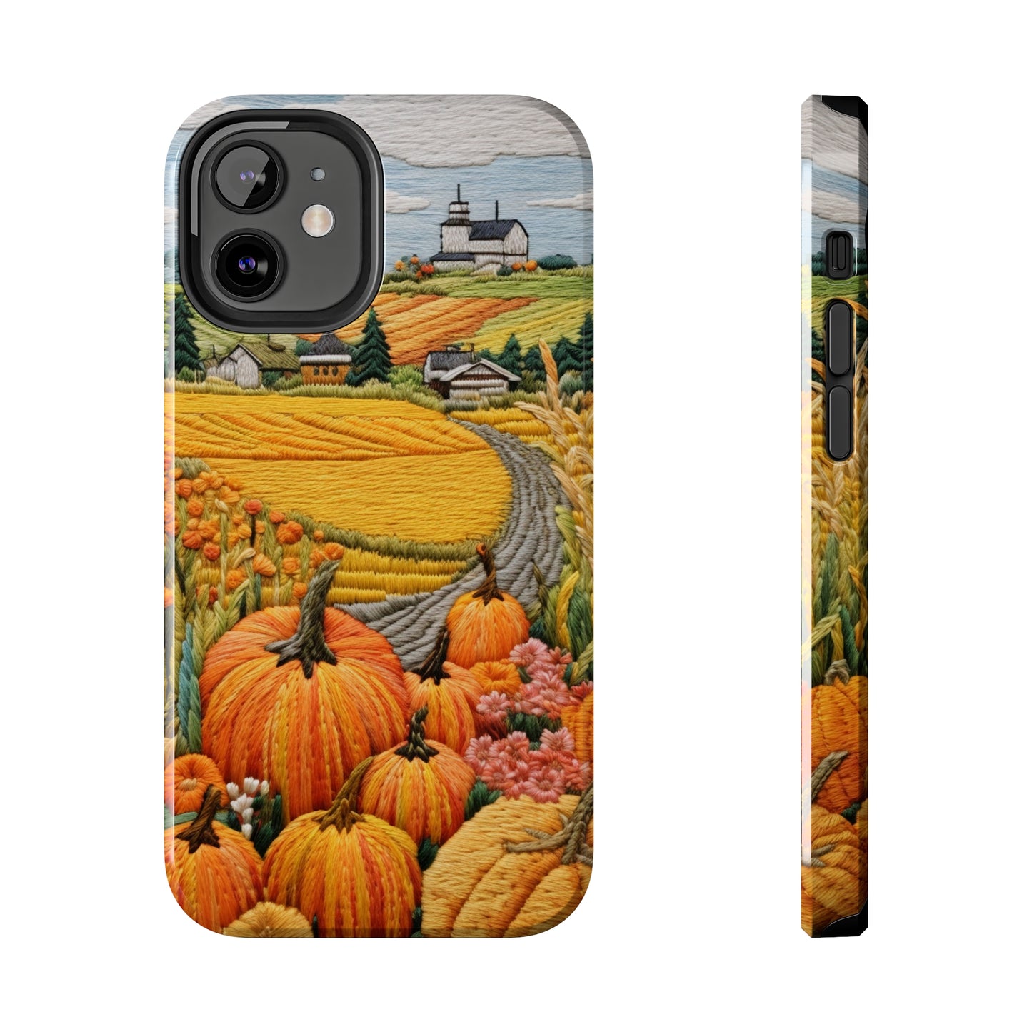 Harvest Hues: Halloween Pumpkin Patch | Embroidered Landscape for iPhone Range