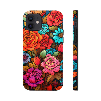 Stained Glass Tough iPhone Case | Trippy Psychedelic Flowers Floral Aesthetic Retro iPhone 14 Plus 13 12 7 8 Se Trendy Hippie Boho