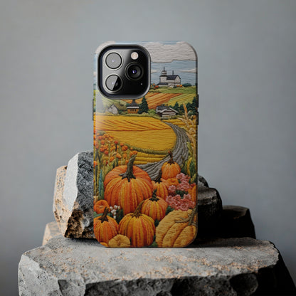 Harvest Hues: Halloween Pumpkin Patch | Embroidered Landscape for iPhone Range