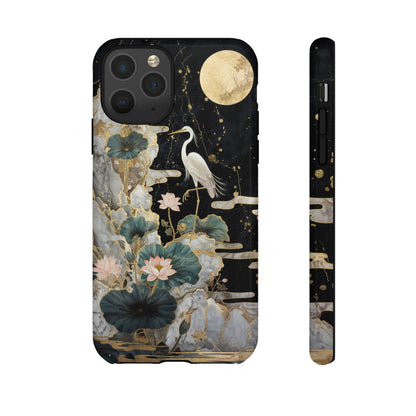 Heron and Moon Floral Zen Art Phone Case