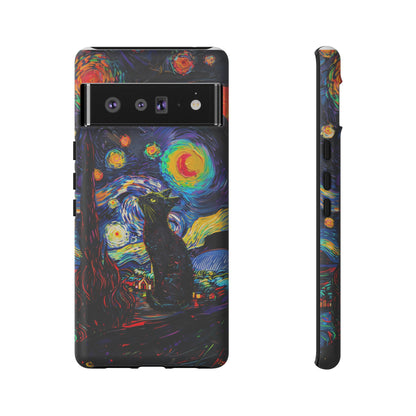 Starry Night Black Cat Van Gogh Painting Art Phone Case